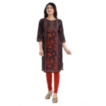 Women's 3/4th Sleeve Cotton Blend Tunic Long Kurti (Grey)