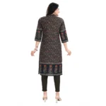 Women's 3/4th Sleeve Cotton Blend Tunic Long Kurti (Black)