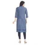 Women's 3/4th Sleeve Cotton Blend Tunic Long Kurti (Blue)