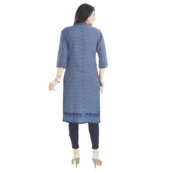 Women's 3/4th Sleeve Cotton Blend Tunic Long Kurti (Blue)