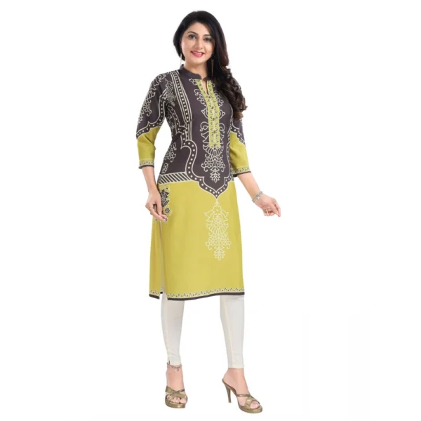 Women's 3/4th Sleeve Cotton Blend Tunic Long Kurti (Multicolor)