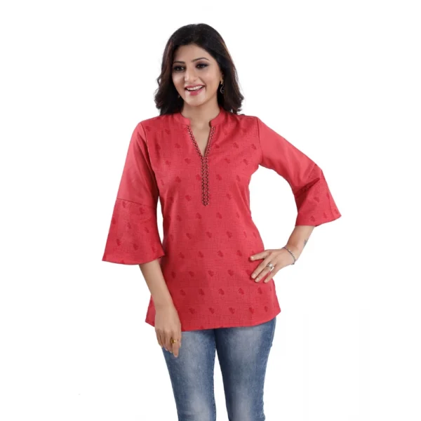 Women's 3/4th Sleeve Polyester Blend Tunic Short Top (Red)