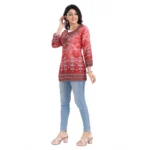 Women's 3/4th Sleeve Faux Crepe Tunic Short Top (Red)