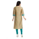 Women's 3/4th Sleeve Silk Blend Tunic Long Kurti (Beige)
