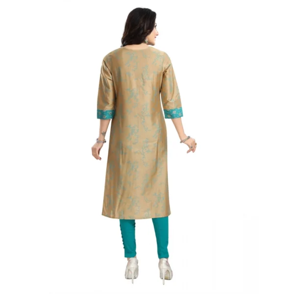 Women's 3/4th Sleeve Silk Blend Tunic Long Kurti (Beige)