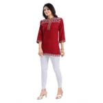 Women's 3/4th Sleeve Viscose Tunic Short Top (Red)