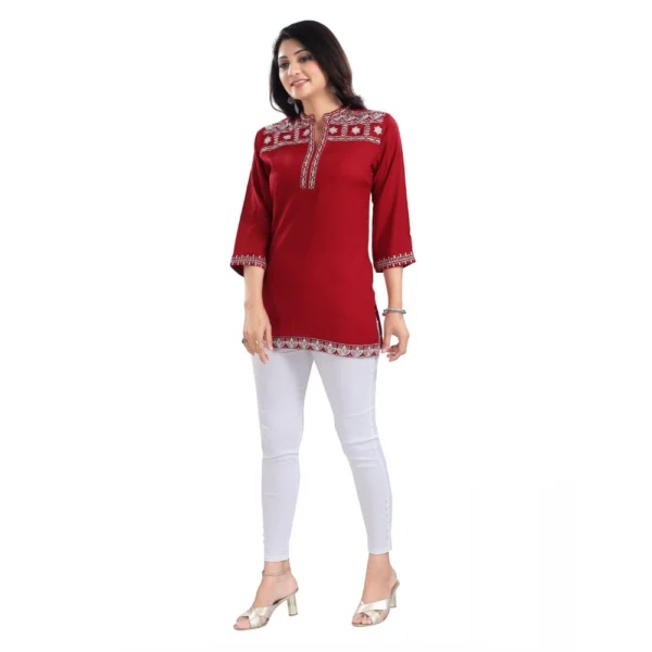 Women's 3/4th Sleeve Viscose Tunic Short Top (Red)