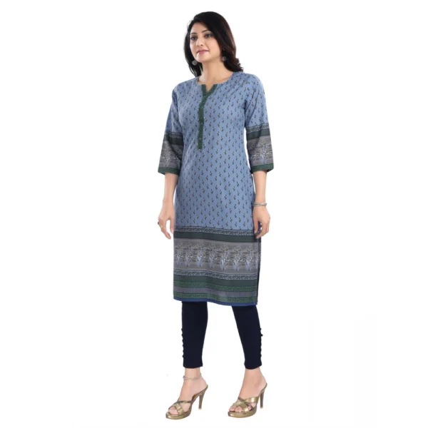 Women's 3/4th Sleeve Cotton Blend Tunic Long Kurti (Blue)