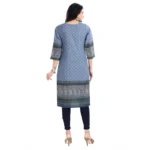 Women's 3/4th Sleeve Cotton Blend Tunic Long Kurti (Blue)