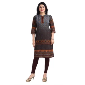 Women's 3/4th Sleeve Cotton Blend Tunic Long Kurti (Brown)