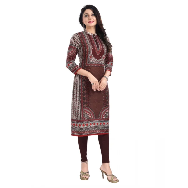 Women's 3/4th Sleeve Masleen Tunic Long Kurti (Brown)