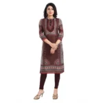 Women's 3/4th Sleeve Masleen Tunic Long Kurti (Brown)