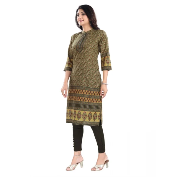 Women's 3/4th Sleeve Cotton Blend Tunic Long Kurti (Yellow)