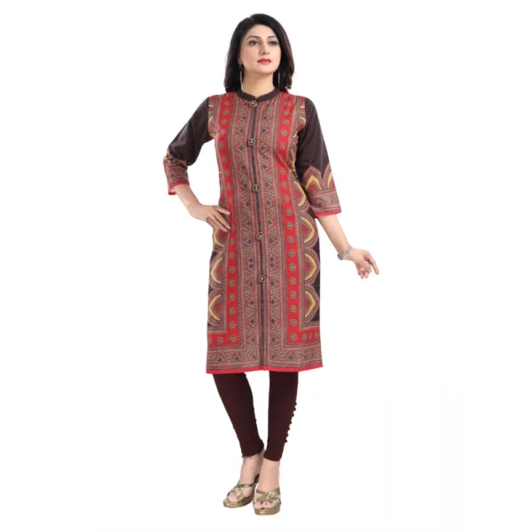 Women's 3/4th Sleeve Cotton Blend Tunic Long Kurti (Multicolor)