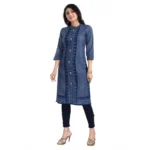 Women's 3/4th Sleeve Cotton Blend Tunic Long Kurti (Blue)