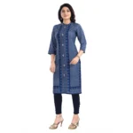 Women's 3/4th Sleeve Cotton Blend Tunic Long Kurti (Blue)