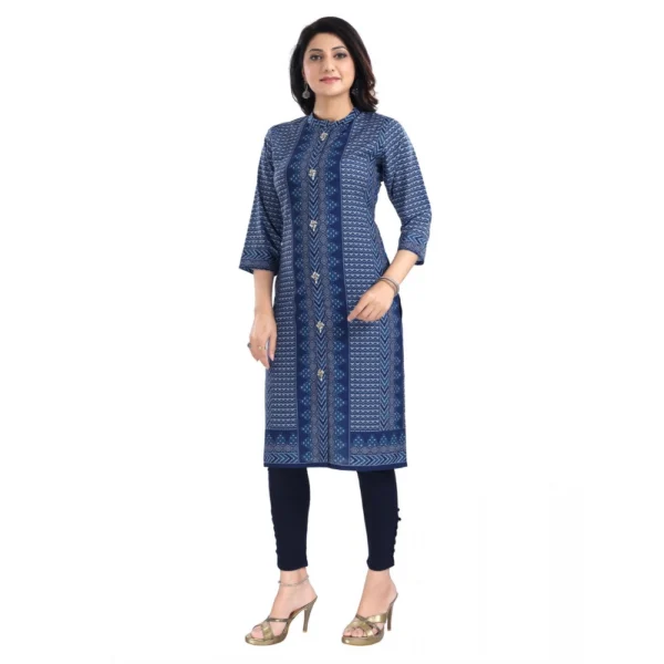Women's 3/4th Sleeve Cotton Blend Tunic Long Kurti (Blue)