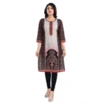 Women's 3/4th Sleeve Cotton Blend Tunic Long Kurti (Brown)