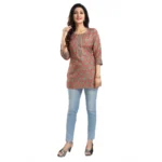 Women's 3/4th Sleeve Viscose Blend Tunic Short Top (Multicolor)
