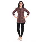 Women's 3/4th Sleeve Viscose Blend Tunic Short Top (Brown)