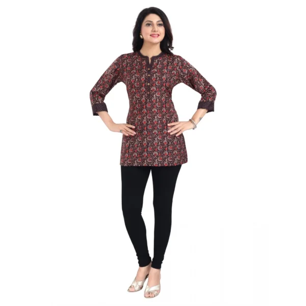 Women's 3/4th Sleeve Viscose Blend Tunic Short Top (Brown)