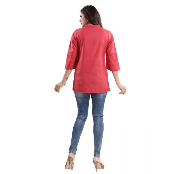 Women's 3/4th Sleeve Polyester Blend Tunic Short Top (Red)