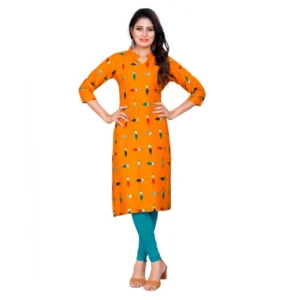 Women's Rayon Foil Printed Straight Kurti (MustardYellow)