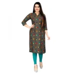 Women's Rayon Foil Printed Straight Kurti (MehandhiGreen)