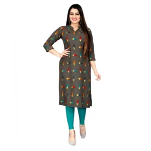 Women's Rayon Foil Printed Straight Kurti (MehandhiGreen)