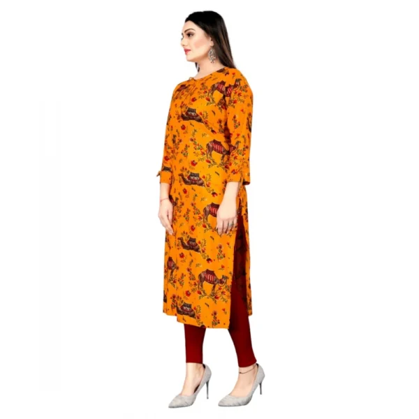 Women's Rayon Foil Printed Straight Kurti (MustardYellow)