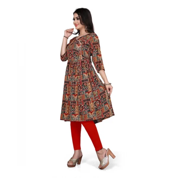 Women's Rayon Foil Printed Straight Kurti (Multi Color)