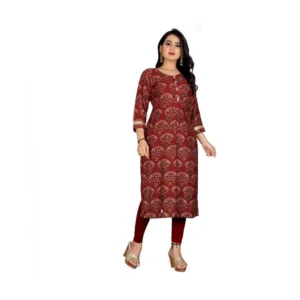 Women's Rayon Foil Printed Straight Kurti (Maroon)