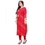 Women's Rayon Foil Printed Straight Kurti (Red)