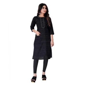 Women's Cotton Mill Printed  Straight Kurti (Black)