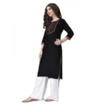 Women's Rayon Lace Straight Kurti (Black)