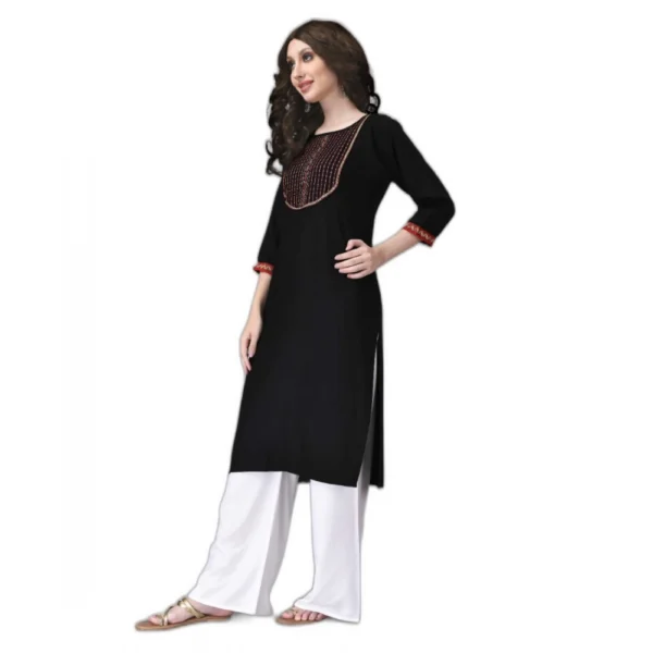 Women's Rayon Lace Straight Kurti (Black)