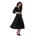 Women's Rayon Lace Straight Kurti (Black)