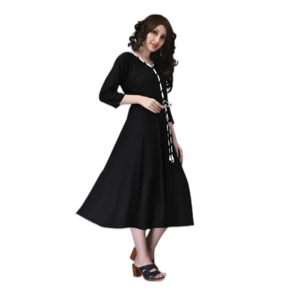 Women's Rayon Lace Straight Kurti (Black)