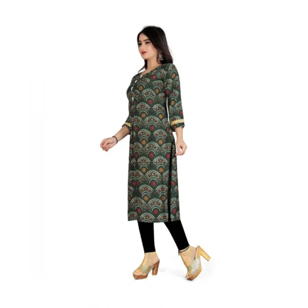 Women's Rayon Foil Printed Straight Kurti (MehandhiGreen)