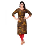 Women's Rayon Foil Printed Straight Kurti (MehandhiGreen)