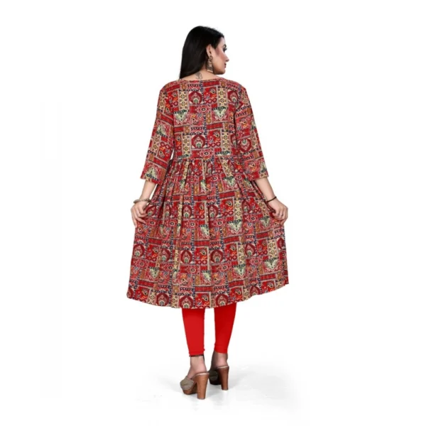 Women's Rayon Foil Printed Straight Kurti (Red)