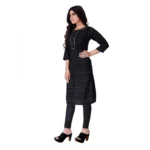 Women's Cotton Mill Printed  Straight Kurti (Black)