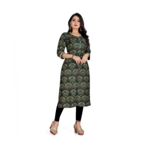 Women's Rayon Foil Printed Straight Kurti (MehandhiGreen)