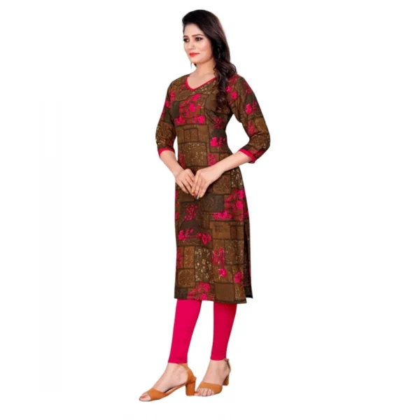 Women's Rayon Foil Printed Straight Kurti (Pink)