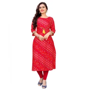 Women's Rayon Foil Printed Straight Kurti (Red)