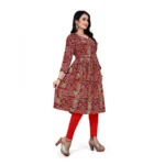 Women's Rayon Foil Printed Straight Kurti (Red)