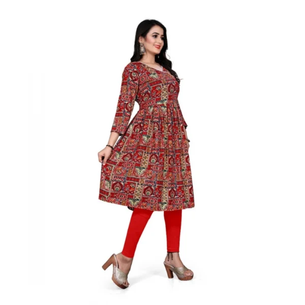 Women's Rayon Foil Printed Straight Kurti (Red)