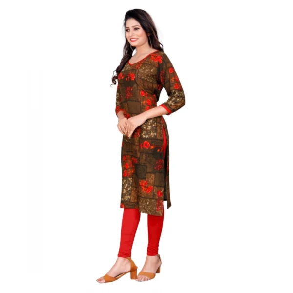 Women's Rayon Foil Printed Straight Kurti (Brown)