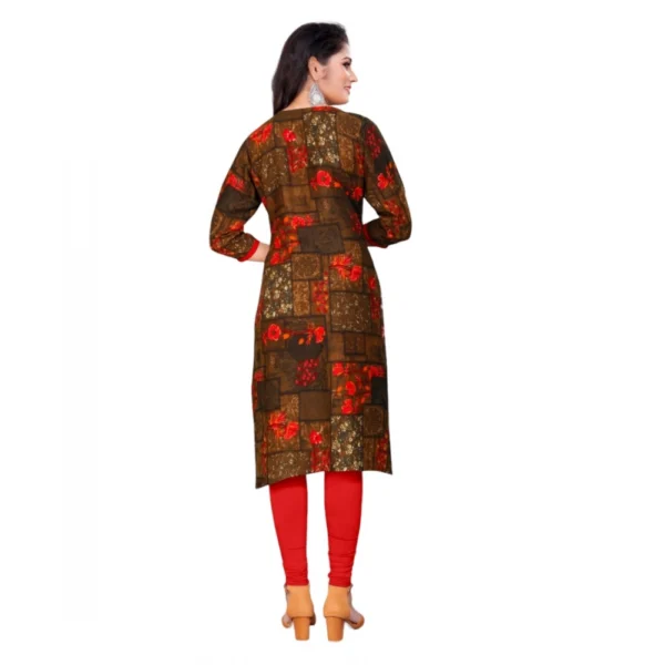 Women's Rayon Foil Printed Straight Kurti (Brown)