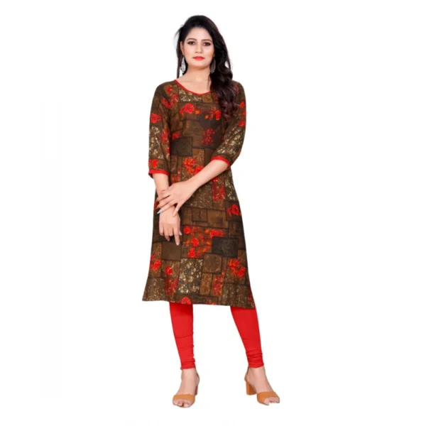 Women's Rayon Foil Printed Straight Kurti (Brown)